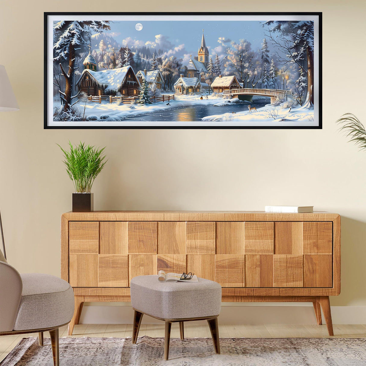 SKRYUIE 5D Large Diamond Painting Kits Landscape - DIY Diamond Art Kits for Adults Cabin, Full Round Drill - Crystal Embroidery Cross Stitch - Craft for Wall & Office Decor - 12x30 inch / 30x80 cm C9 SKRYUIE