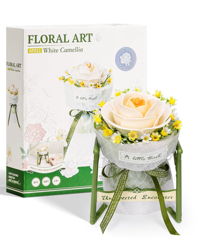 ROBOTIME 3D Puzzle Flower White Camellia AF011 with Stand, Craft Kits for Adults Artificial Flower Kit, Botanical Craft Gifts for Women