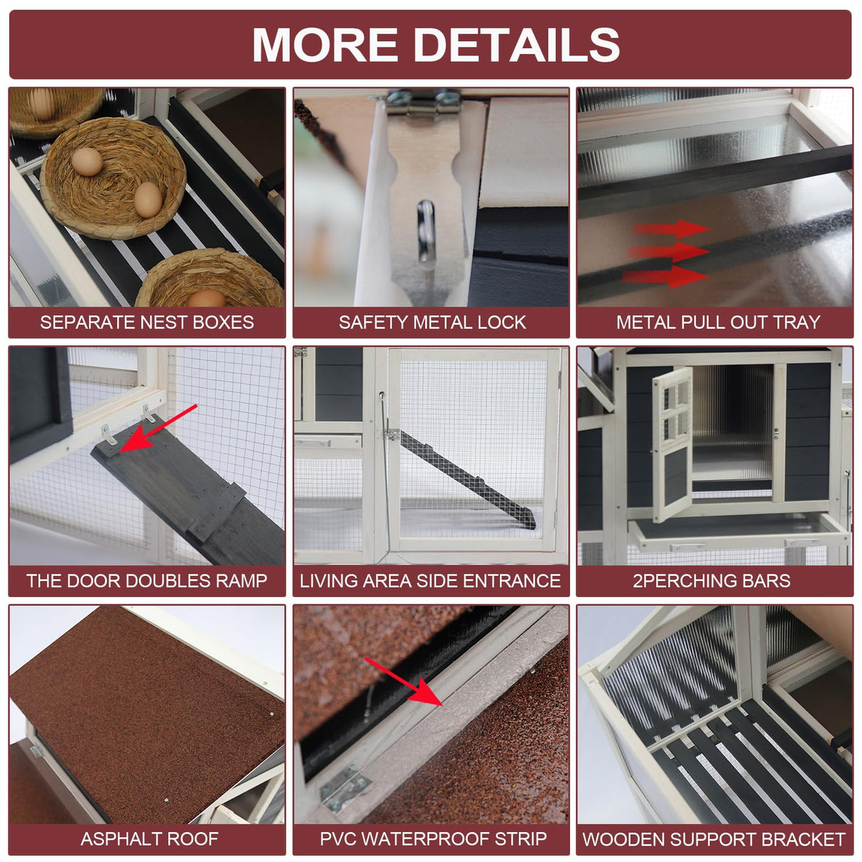 Ecolinear 80” Mobile Chicken Coop for 1-2 Chickens with Wheels,Outdoor Wooden Hen House with Nesting Box,Large Rabbit Hutch, Outside Poultry House,Wire Fence Run Cages,Weatherproof for Backyard,Black ECOLINEAR