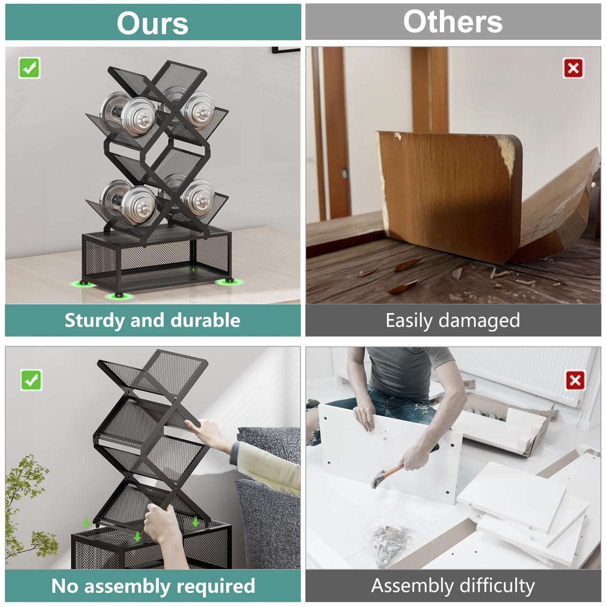 HI NINGER Folding Bookshelf,6 Tier Tree Bookshelf with Storage Cabinet,Small Bookcase Tower for Books/CDs/Movies, Floor Standing Book Shelf for Bedroom/Living Room/Home Office (Black, 6 Tier) HI NINGER