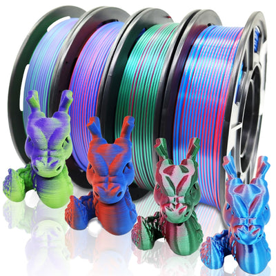 Reprapper Dual Color PLA, Coextrusion Dual Color PLA Filament 1.75mm for 3D Printer, Muliticolor Silk PLA Like Rainbow, 4 x 250g Unboxing Pack