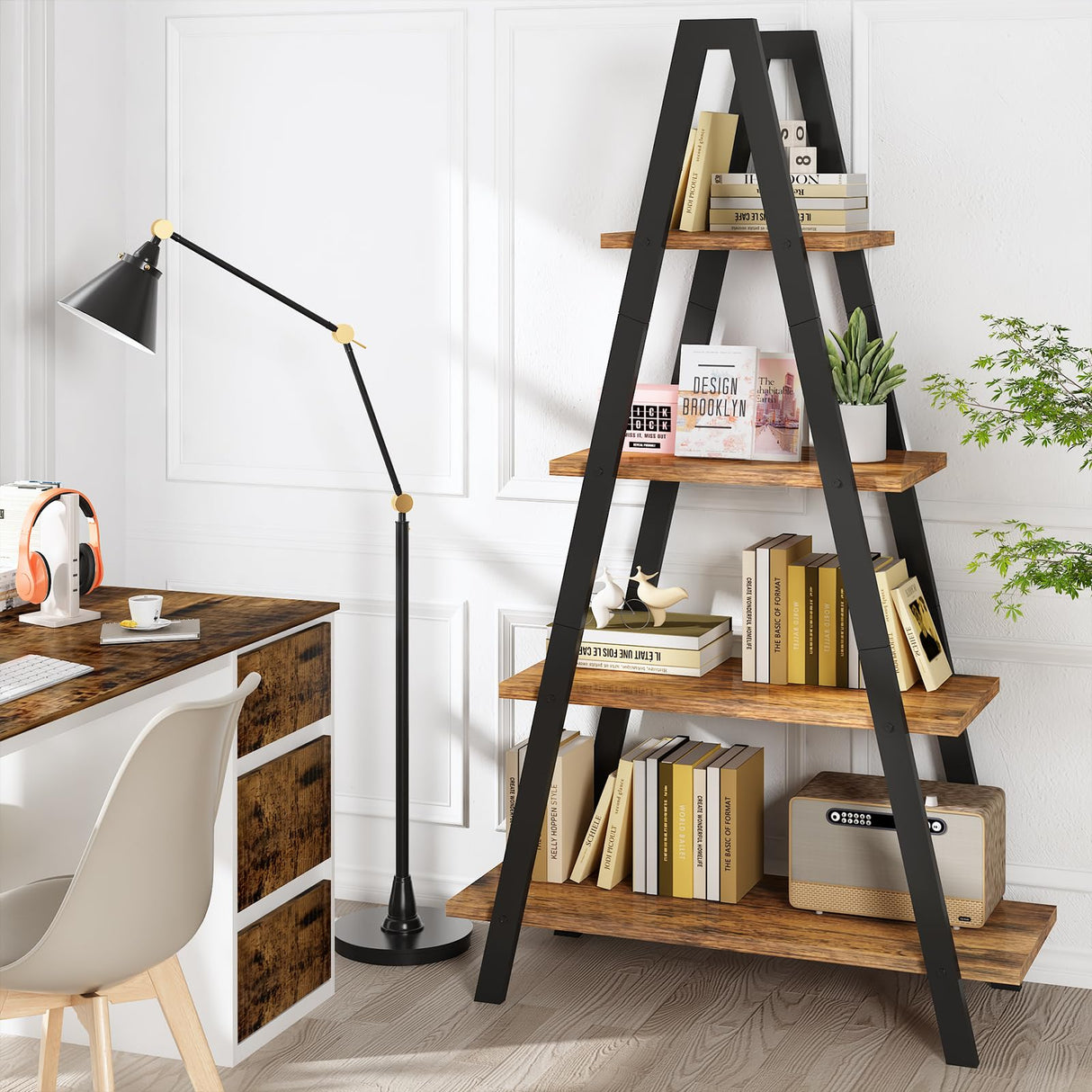 4-Tier Industrial Bookshelf with Metal Frame by Recaceik - For Home Office and Living Room Recaceik