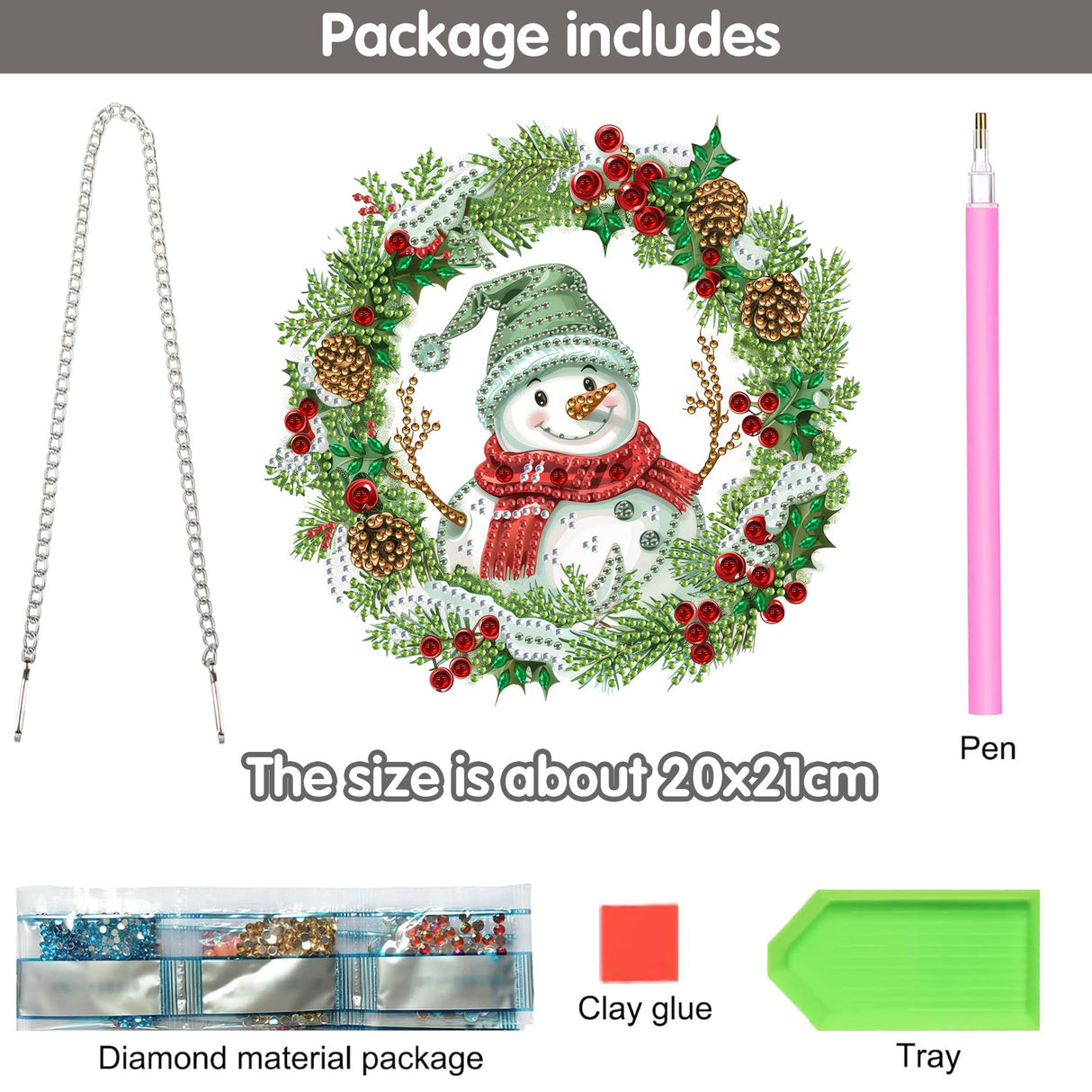Diymood DIY Hanging Diamond Art Kits for Adults Christmas, Diamond Painting Kit Pendant Special Shaped Double Sided Acrylic Sun Catcher Board Wreath Pendants Canvas Window Wall Decor 8 x 8 Inch Diymood