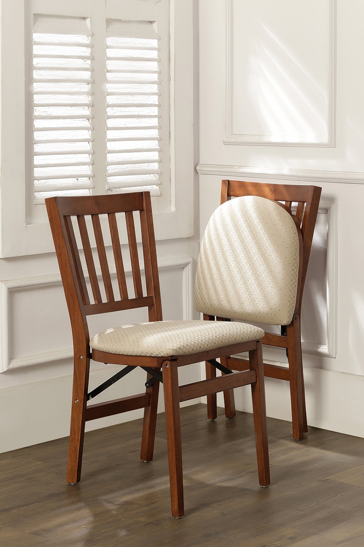 Meco STAKMORE School House Folding Chair, Wood, Cherry Finish, Set of 2, 21D x 17.25W x 33.5H in MECO