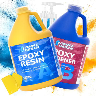 JHKL RESIN 2 Gallon Crystal Clear Epoxy Resin Kit, No Bubble & Not Yellowing Epoxy Resin Gallon for Casting & Coating, Table Top, Bar Top, DIY Jewelry Making, Art Crafts, Wood & Resin to Easy Mix 1:1