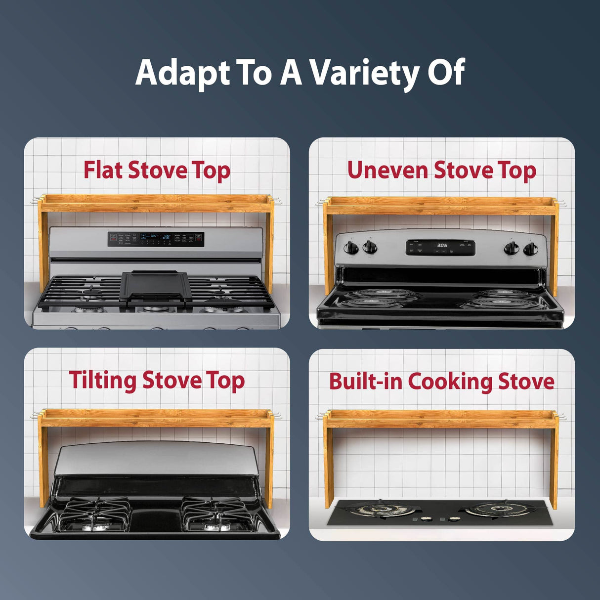 IIIOIIIA Bamboo Over the Stove Spice Shelf for Kitchen, 31.5" Spice Rack Organizer Shelf with 6 hooks, 11.4" Height Extra Storage Countertop, Easy to Assemble IIIOIIIA