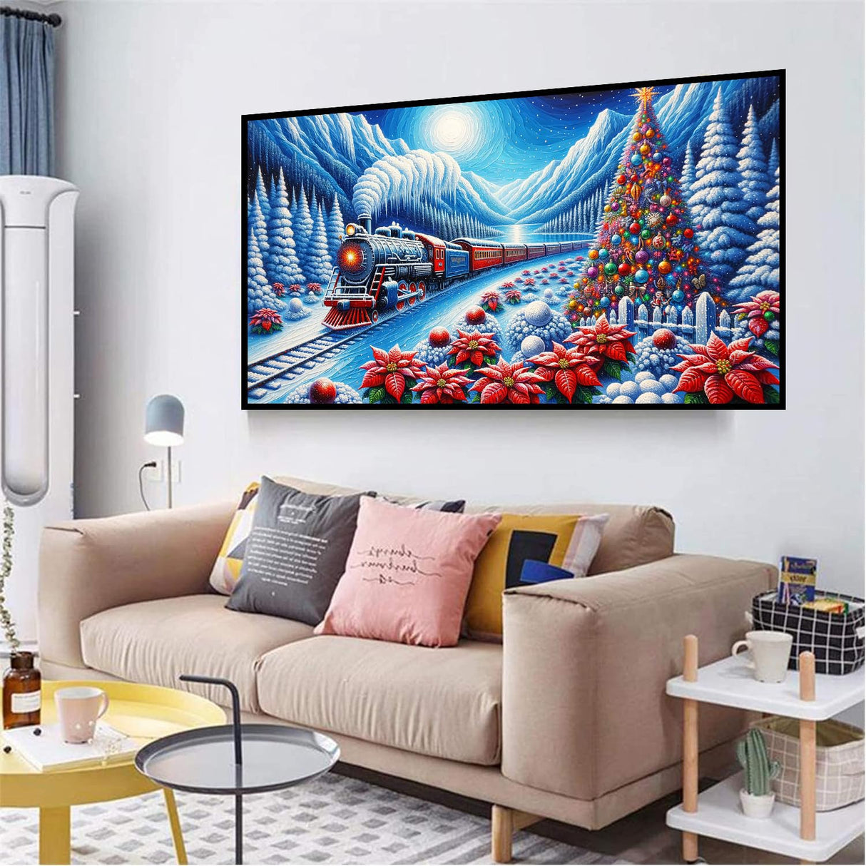 Ekuxom Large Diamond Art Kits for Adults-Christmas Diamond Painting Kits for Adults-Snow Train Round Full Drill Diamonds Art Painting Kit for Gifts Home Wall Decor 27.5 X 15.7 inch Ekuxom