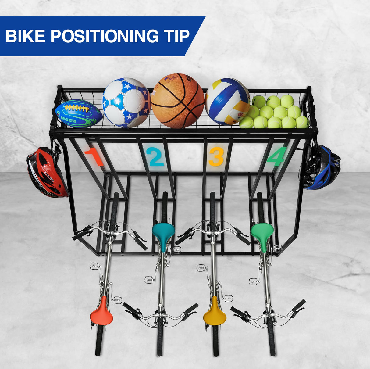 YES4ALL 4-Bike Stand, Bike Storage Rack, Bicycle Floor Rack for Garage Organizer, Indoor Sporting Gear Storage Station Yes4All