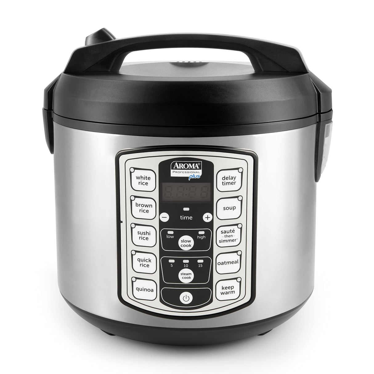 Aroma Housewares Professional Plus ARC-5000SB 20 Cup (Cooked) Digital Rice Cooker, Food Steamer, Slow Cooker, Stainless Exterior/Nonstick Pot, Silver, Black, 10-cup uncooked/20-cup cooked/4QT AROMA