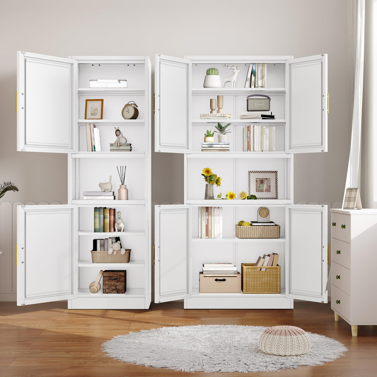 Ckzbx 70.87" H Metal Narrow Pantry Storage Cabinet Tall Steel Bathroom Cabinet,4 Adjustable Shelves for Kitchen, Home Office, Living Room, Dinning Room (White) Ckzbx