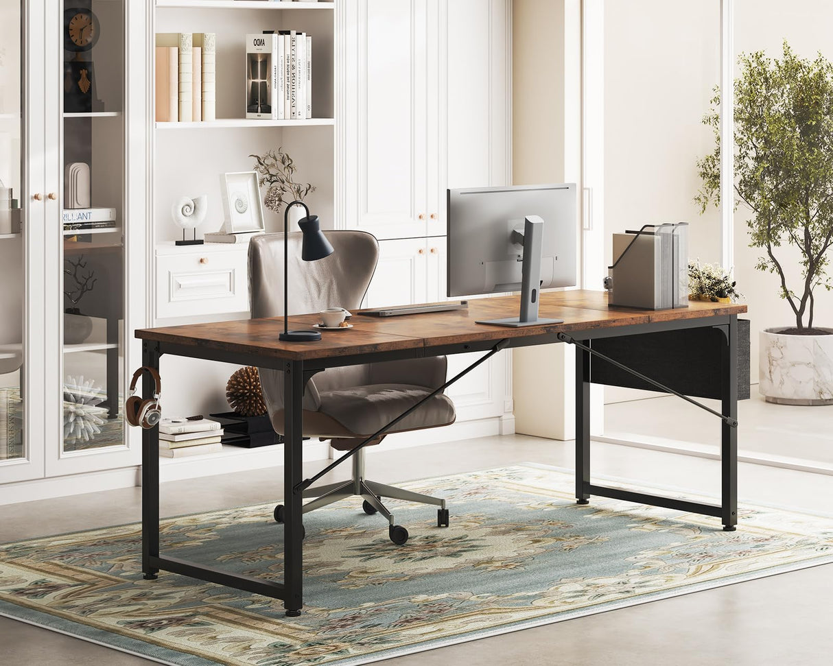 ODK Computer Desk Large Office Desk, 63 Inch Gaming Desk with Storage, Modern PC Desk Work Table with Headphone Hook for Home Office, Splice Board, Rustic Brown ODK