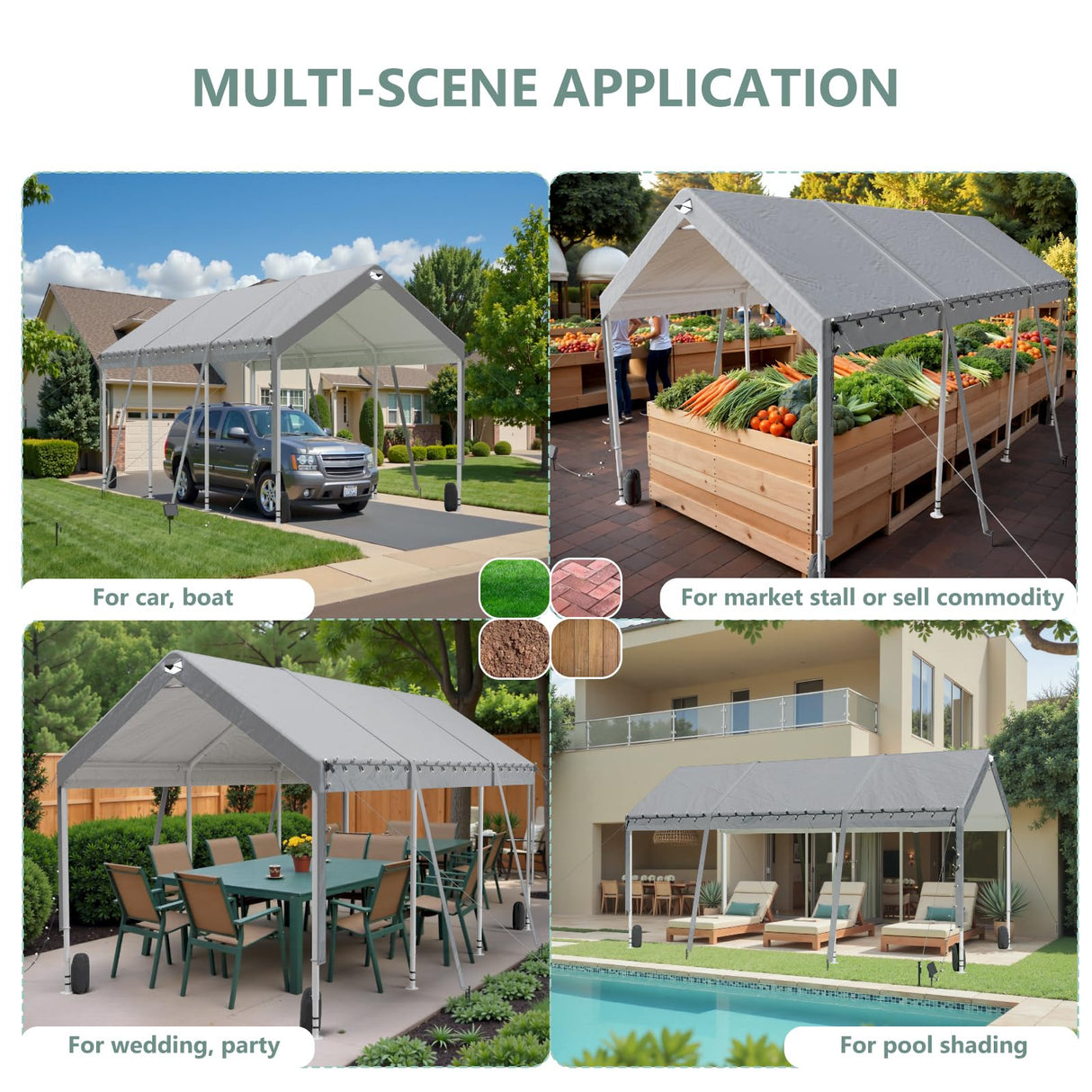 10 * 20 Heavy Duty Carport Canopy - Extra Large Portable Car Tent Garage with Adjustable Peak Height from 9.5ft to 11ft,Removable Roof &Side Walls for Car, SUV,Boats Sannwsg