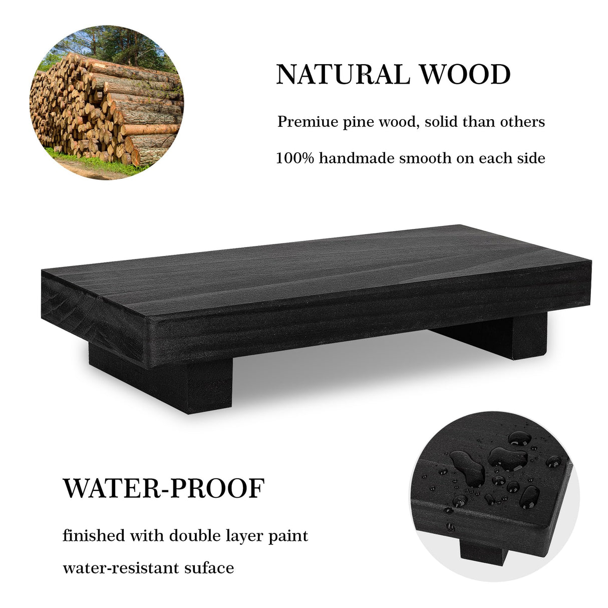 Bathroom Counter Organizer Wood Pedestal Stand Farmhouse Decorative Tray Soap Holder for Kitchen Decor, Small, Black zoocatia