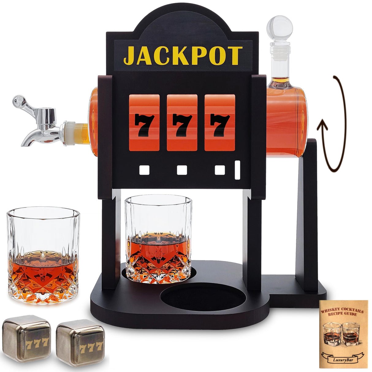 Slot Whiskey Decanter Set 32oz Whiskey Decanter Sets for Men with Spout Stones &Tray,Casino Liquor Decanter Dispenser Decanters for Alcohol Tequila Decanter Bourbon Gifts for Men Dad Him Husband LuxuryBar