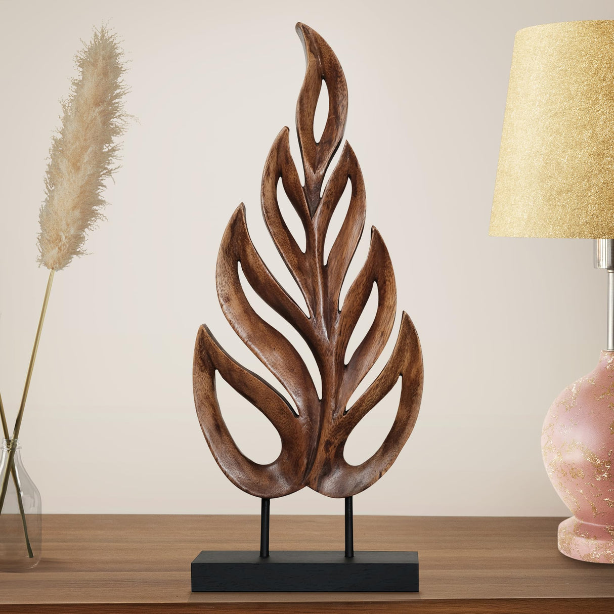 Decozen Handcrafted Solid Wood Leaf Sculpture from Daughter, Son, Husband - Ideal for Home, Mantel, Fireplace, and Foyer Decor - Tabletop Accent Decozen