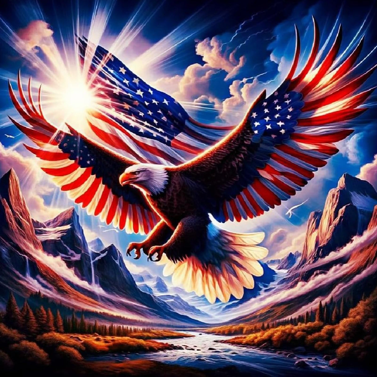 KTHOFCY 5D DIY US Flag Independence Day Eagles Diamond Painting Kits for Adults, US 4th of July Full Drill Crystal Rhinestone Paintings Pictures Arts Wall Decor Painting Dots Kits 13.8X13.8inch KTHOFCY