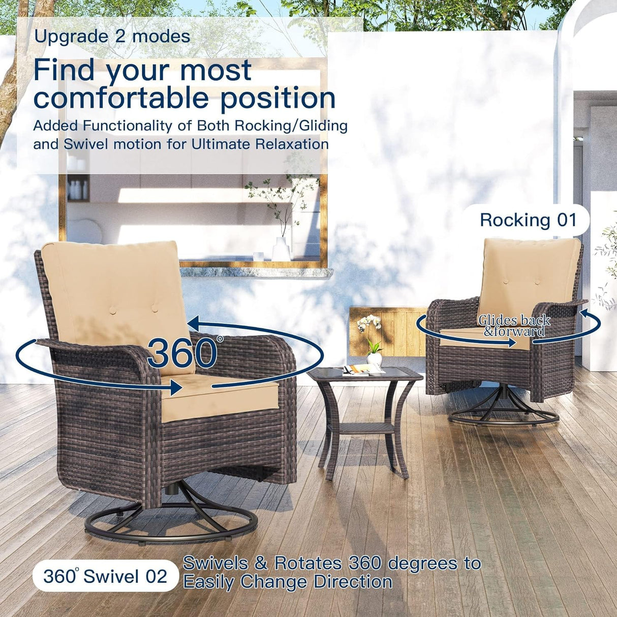 Kullavik 10 Pieces Outdoor Patio Furniture Set with 55000BTU Gas Propane Fire Pit Table,PE Wicker Rattan Sectional Sofa Patio Conversation Sets,Swivel Rocking Chairs Set,Sand Kullavik