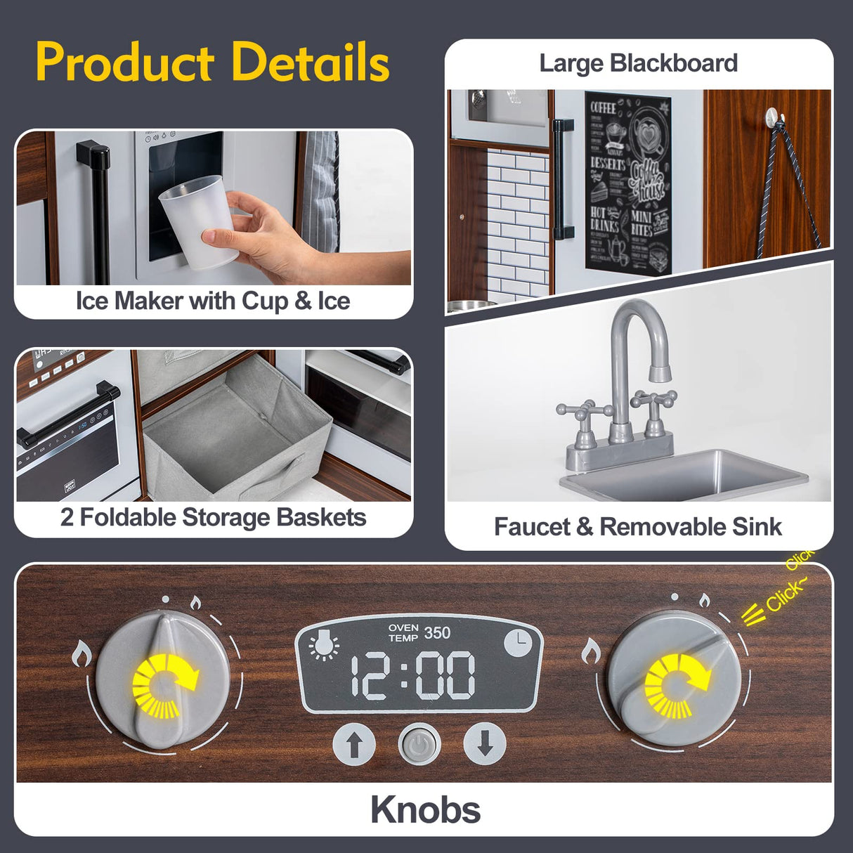 BRINJOY Corner Play Kitchen for Kids, Wooden Toddler Kitchen Playset w/Faucet, Sink, Microwave, Oven, Apron, Blackboard, Storage Cabinets, Pretend Cooking Toys w/Sound & Light Gift for Ages 3+ BRINJOY