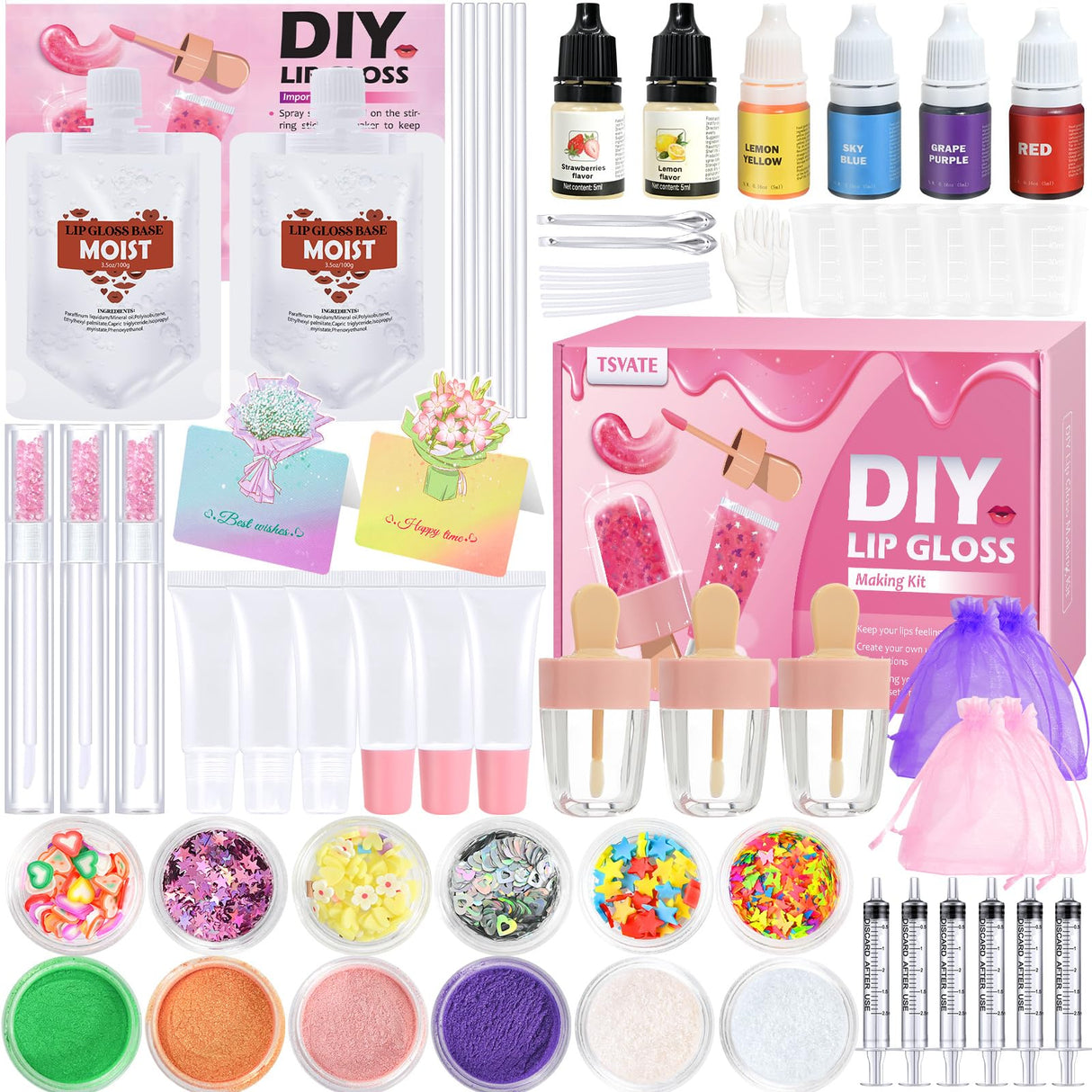 Lip Gloss Making Kit, TSVATE Make Your Own Lip Gloss Kit, 67PCS DIY Lip Gloss Making Supplies, Moisturizing Glitter Lip Kit Lipgloss Making Kits, Lipgloss Sets for Girls Tween Girls Trendy Stuff Women TSVATE