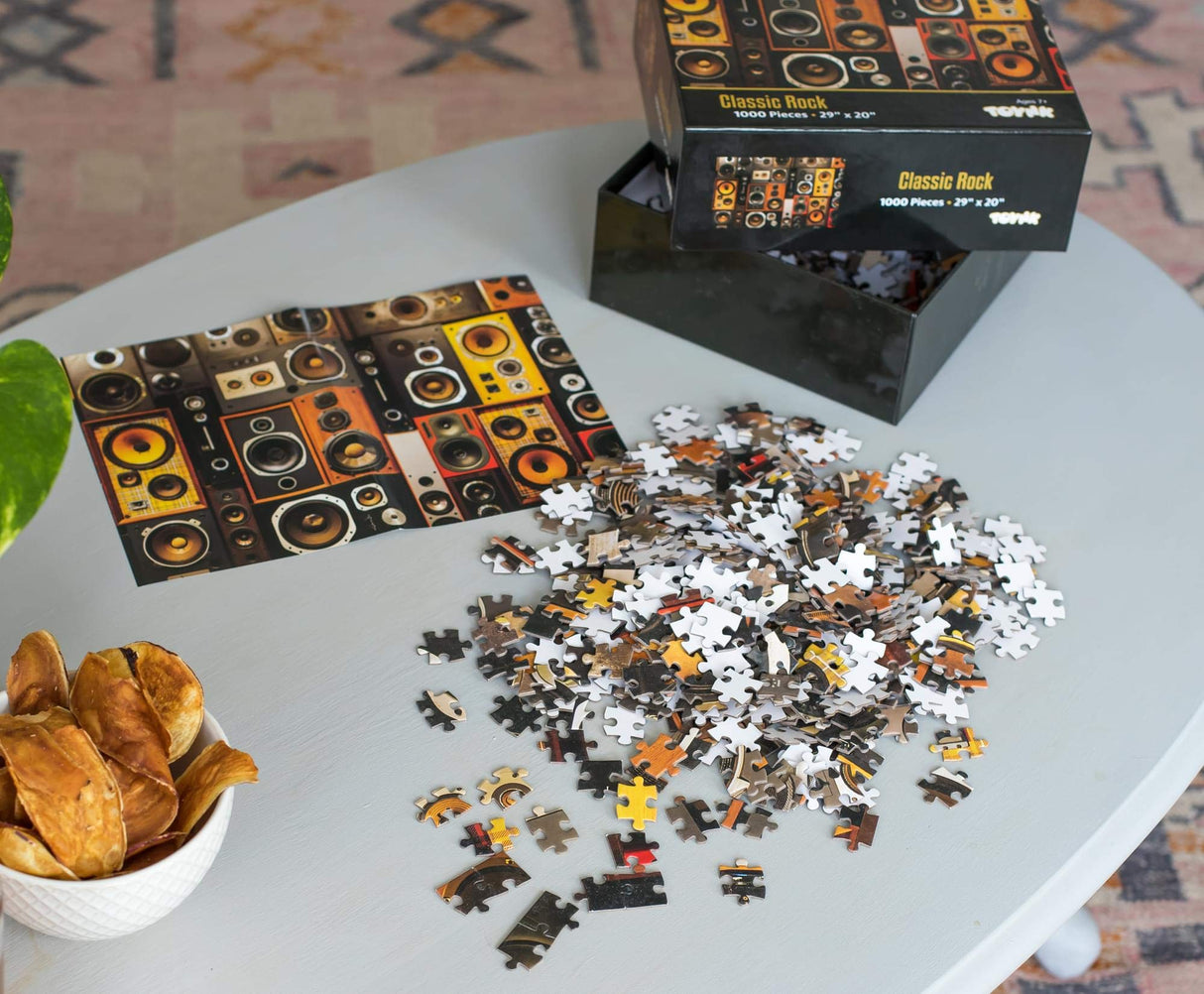 Classic Rock Music Puzzle for Adults and Kids | Difficult 1000 Piece Jigsaw Puzzle Toy | Audio Surround Sound Systems Theme | Fun Quarantine Gift | Interactive Brain Teaser Challenge for Game Night Toynk