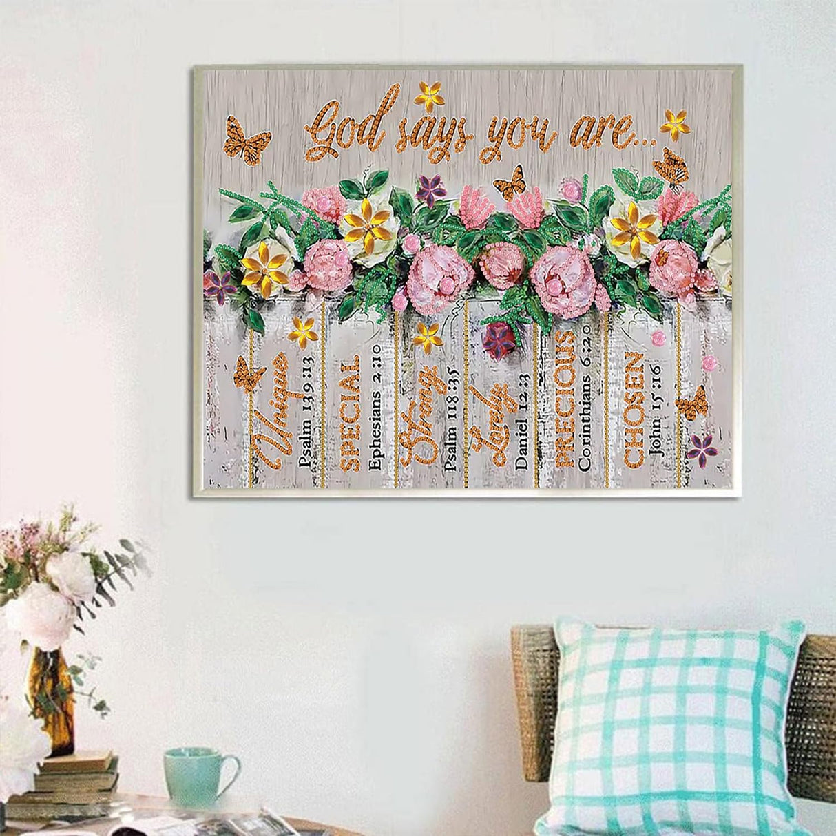 God Says You Are Diamond Painting Kits for Adults Beginners, 5D DIY Inspirational Diamond Art Kits, Spring Flower Floral Butterfly Special Shaped Drill Diamond Dots Gem Art Craft, Home Decor 16x12In wavaiov