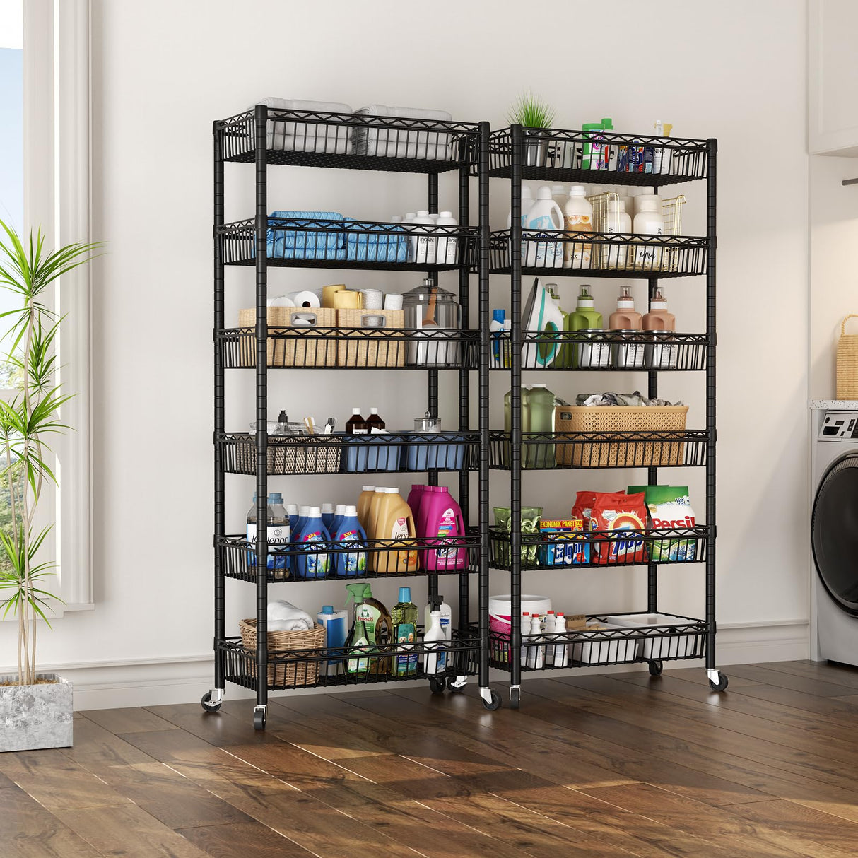 SINGAYE Shelf 6 Tier Wire Shelving Unit Adjustable Storage Shelves Big Basket Rack for Garage Kitchen Office Pantry Laundry Room Organizers13.5 D x 30" W x 65" H Black SINGAYE