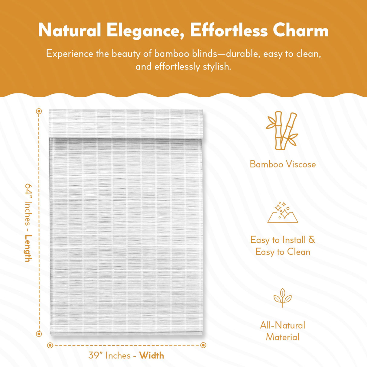 Radiance Cordless Bamboo Roman Shades for Windows - Bamboo Blinds for Semi-Private Light Control - Easy to Lift & Fold Up Window Shades - White - 39" W x 64" L - (2215338E) Radiance