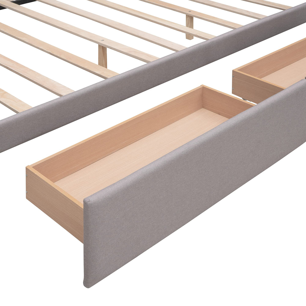 Bellemave Queen Size Platform Bed, Queen Linen Fabric Upholstered Platform Bed Frame with 2 Storage Drawers and 1 Twin XL Trundle, for Kids/Teen/Adults, Wooden Slats Support (Light Gray, Linen) Bellemave