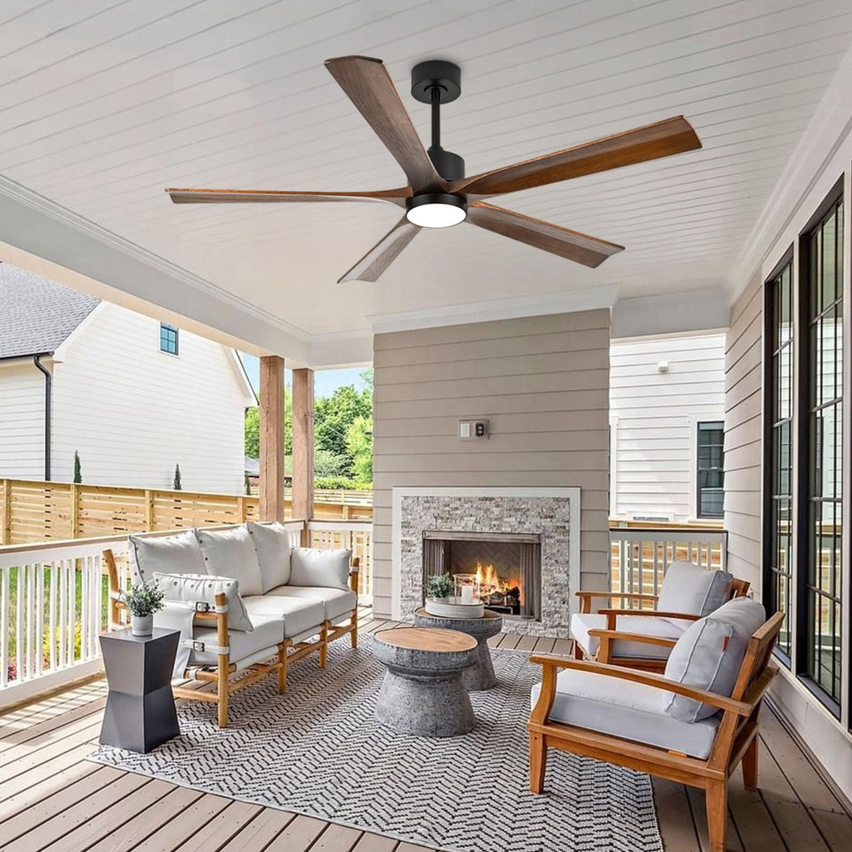 heimo 60 Inch Ceiling Fans with Lights and Remote, Wood Indoor Outdoor Ceiling Fan with Light for Patios Living Room Bedroom 5 Blades DC Motor Mid Century Modern Wooden Fan (Walnut) heimo