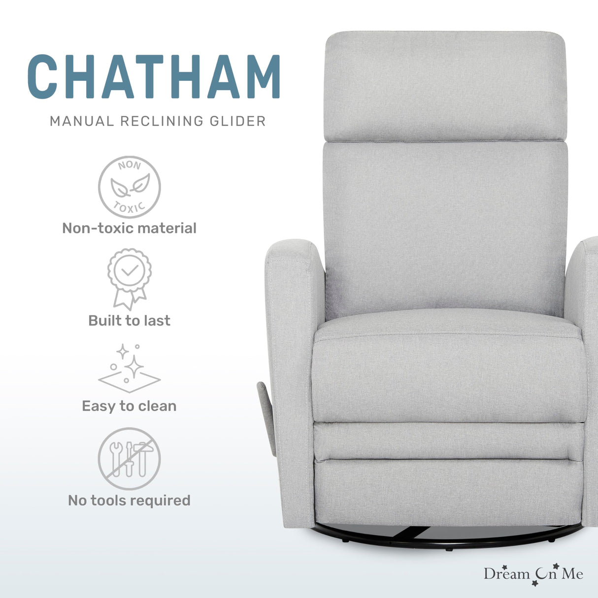 Dream On me Chatham Basic Nursery Rocking Glider in Grey, 360° Swivel Motion, FSC Certified, Greenguard Gold & JPMA Certified Nursery Glider, Three Rocking Modes Nursery Glider Recliner Dream On Me