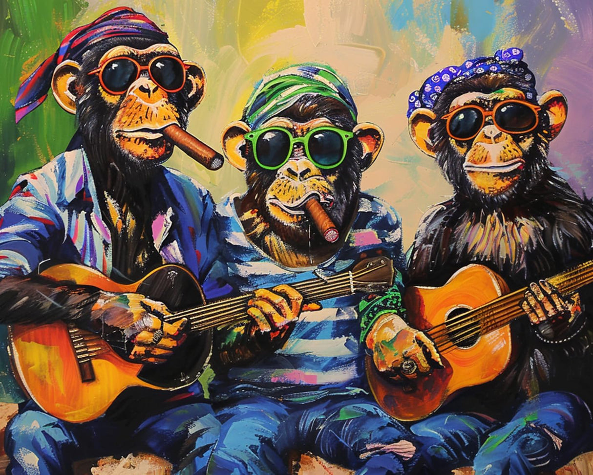 Monkeys Play The Guitar Paint by Numbers Paint by Numbers Kits for Adult Abstract Pigment in Gift Box Music Perfect for Gift Home Wall Decor Without Framed 16''W x 20''H Aihonmin