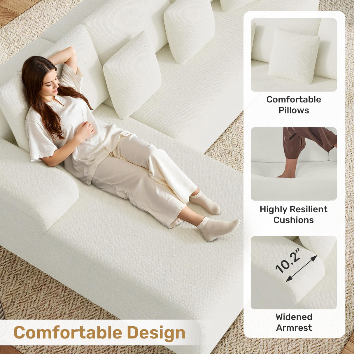 Daluvenix 107" Modern Boneless Couch with L - Shaped Chaise, Comfy Chenille Modular Sectional Sofa Daluvenix