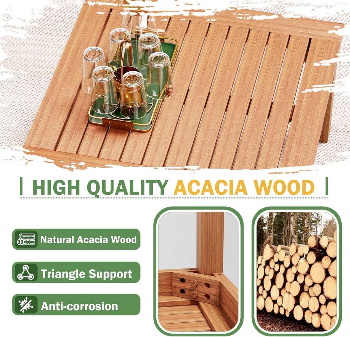 Devoko 5 Pieces Acacia Wood Outdoor Sectional Sofa Set with Coffee Table, Outdoor L-Shaped Couch with All-Weather Cushion for Patio Devoko