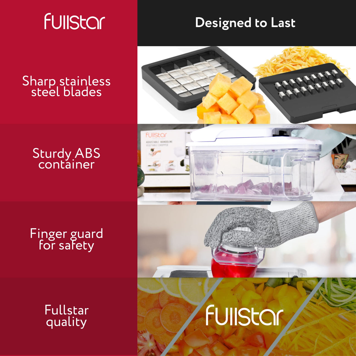 Fullstar All-in-1 Vegetable Chopper, Mandoline Slicer & Cheese Grater - French Fry Cutter & Veggie Dicer - Cheese Slicer - Includes Bonus Handheld Spiralizer (6 in 1, Black/White) fullstar