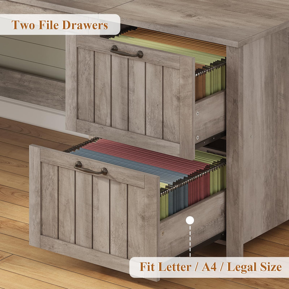 SEDETA Farmhouse 63" Executive Desk, Wood Computer Desk with Drawers and Storage Cabinet, Home Office Desk with File Drawer and Monitor Stand, Wood Desk for Work Study Writing, Grey SEDETA