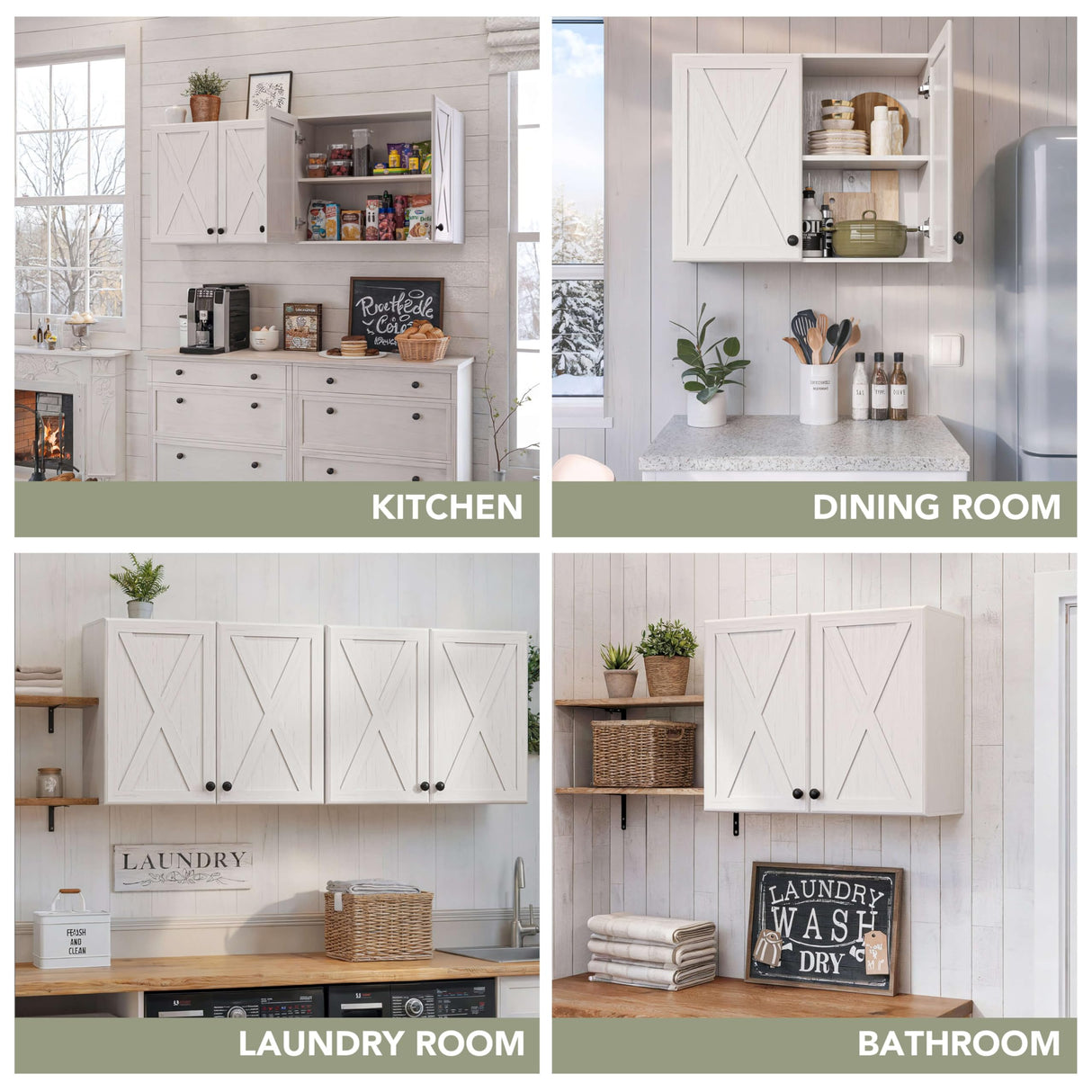 FIMELLO 30’’ Laundry Room Cabinets, Laundry Wall Cabinet Storage, Barn Door Kitchen Wall Cabinets with Doors and Shelves, Wall Mounted Cabinet for Laundry Room, Kitchen, Dinning Room, Bathroom, White FIMELLO