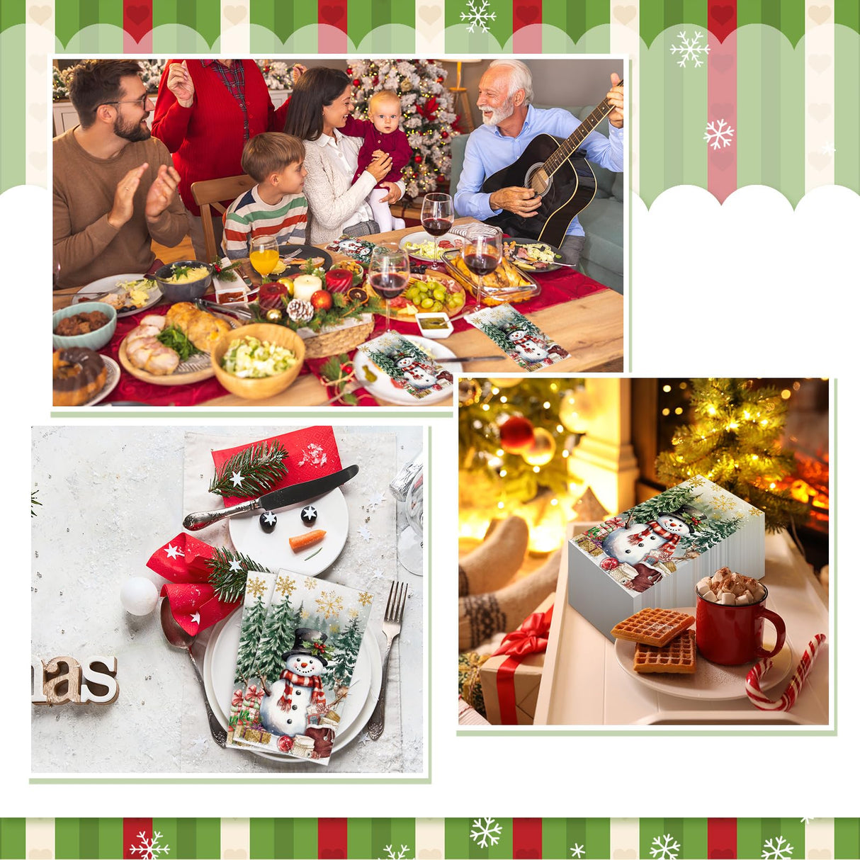 100 Pcs Christmas Guest Napkins 2 Ply Snowman Disposable Paper Napkins for Decoupage Snowflake Elk Xmas Tree Decorative Winter Christmas Cocktail Guest Hand Towel for Party Table Dinner Bathroom Janlaugh