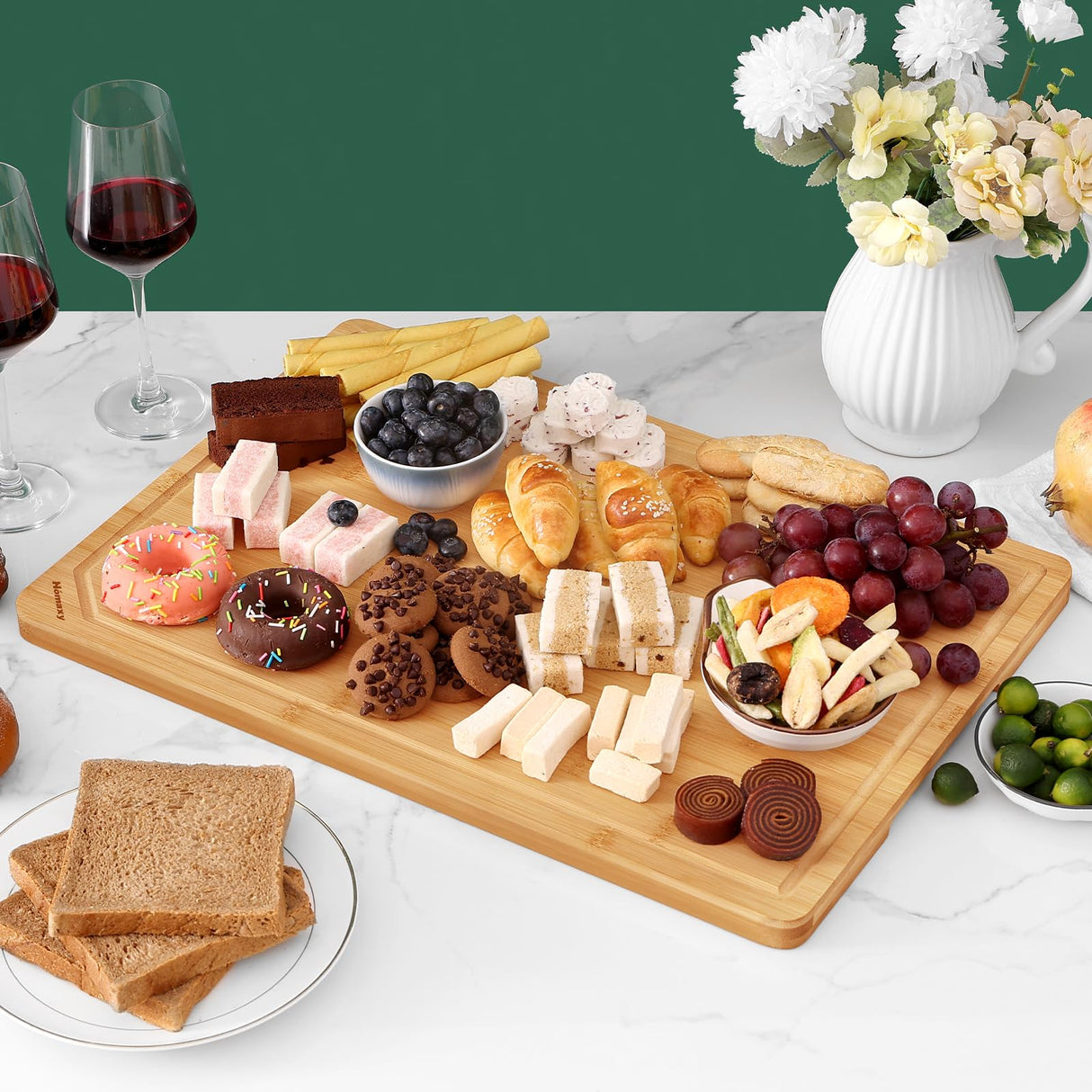 Homaxy Extra Large Organic Bamboo Cutting Boards for Kitchen, 20"x14" Wooden 2XL Cutting Board with Juice Groove and Handles, Charcuterie Butcher Block Wood Serving & Chopping Board - Pre Oiled Homaxy