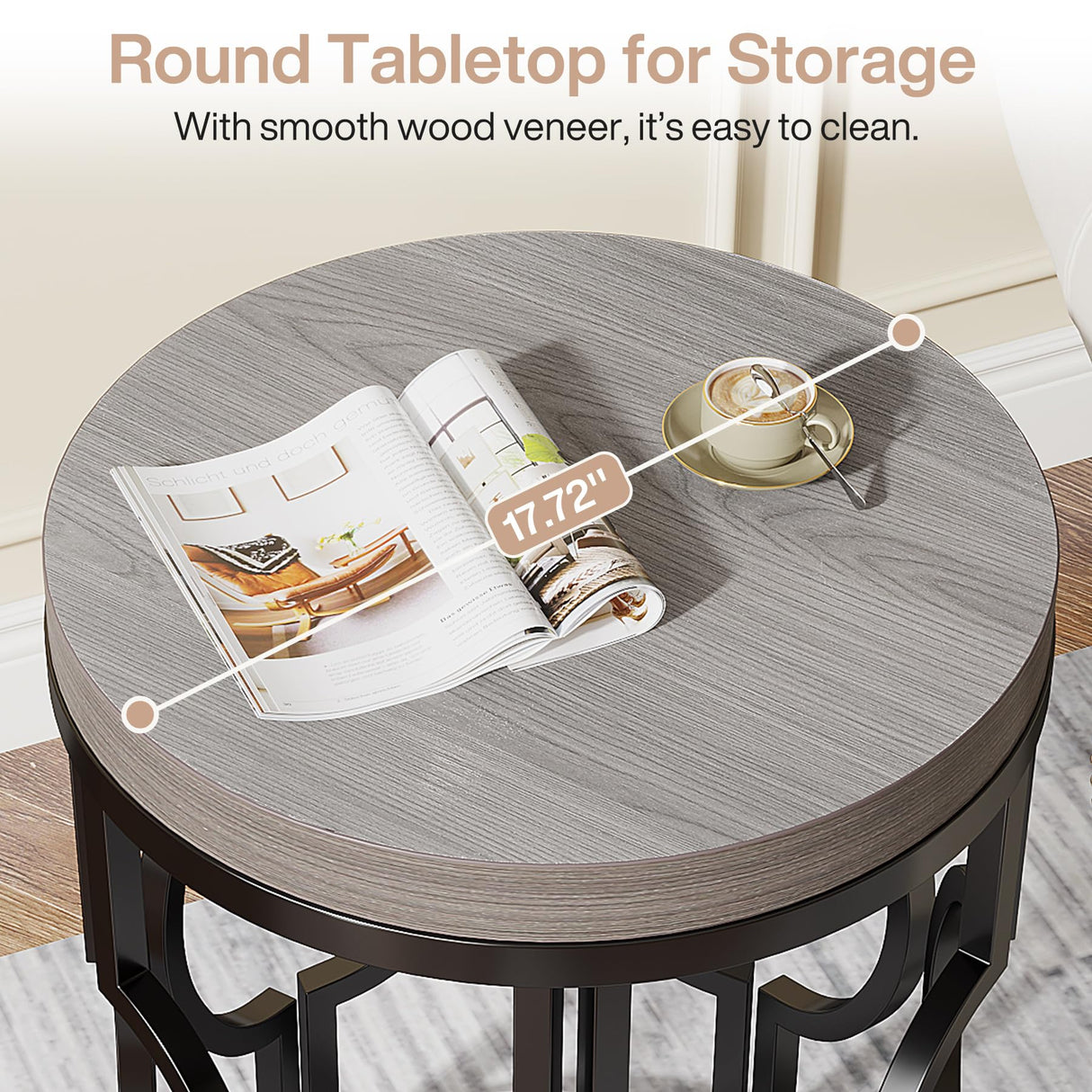 Tribesigns Round End Table, Industrial Side Table with Metal Hollow Frame, Small Bedside Table Nightstand for Living Room, Bedroom, Easy Assembly (Grey,1PC) Tribesigns