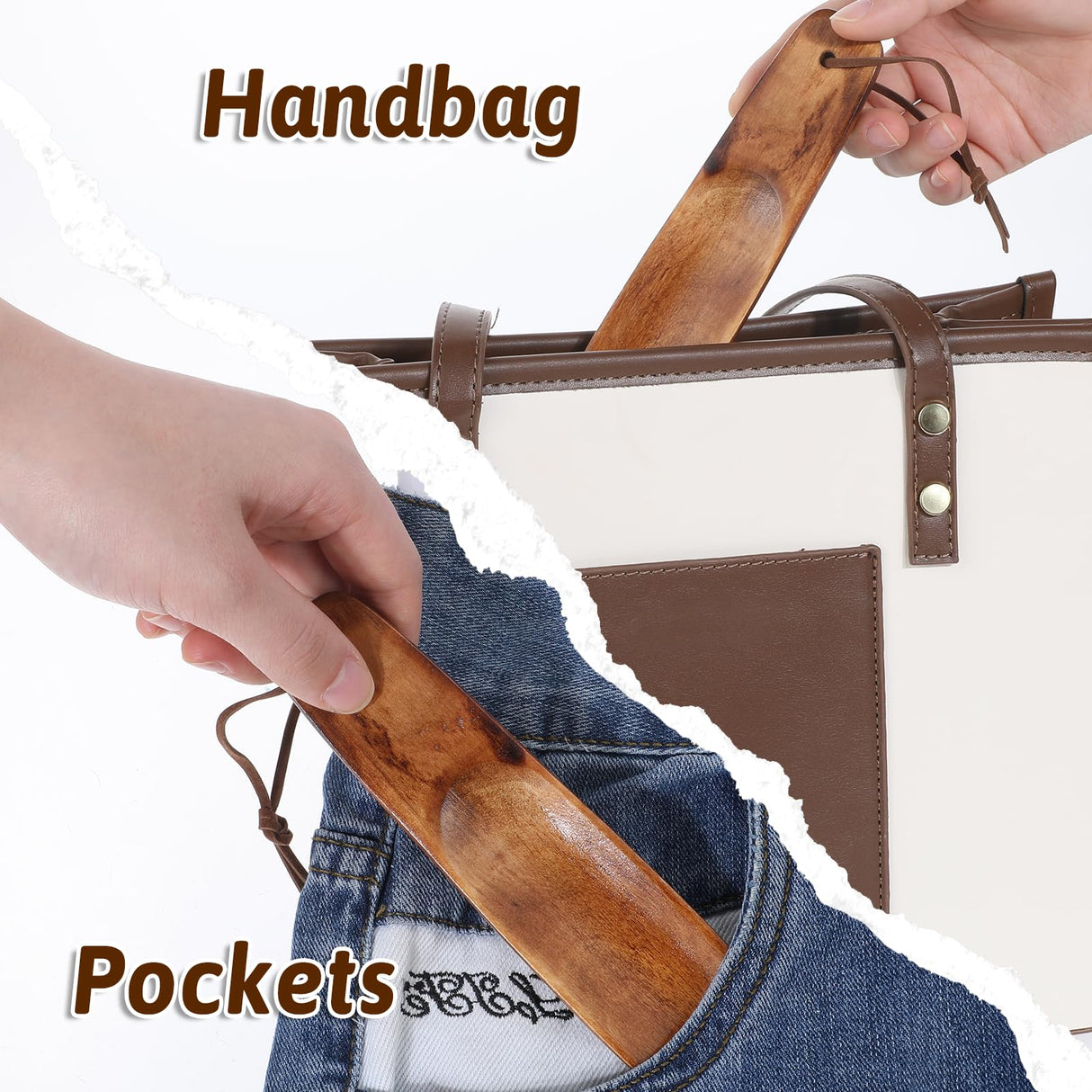 Piriuuo Wood Shoehorn, 6" Short Handle Shoe Horn with Leather Lanyard Non Slip Shoe Lifter Lazy Shoes Aid Tool Easy Wear Helper Shoehorns for Seniors Pregnancy Men Women Kids Piriuuo