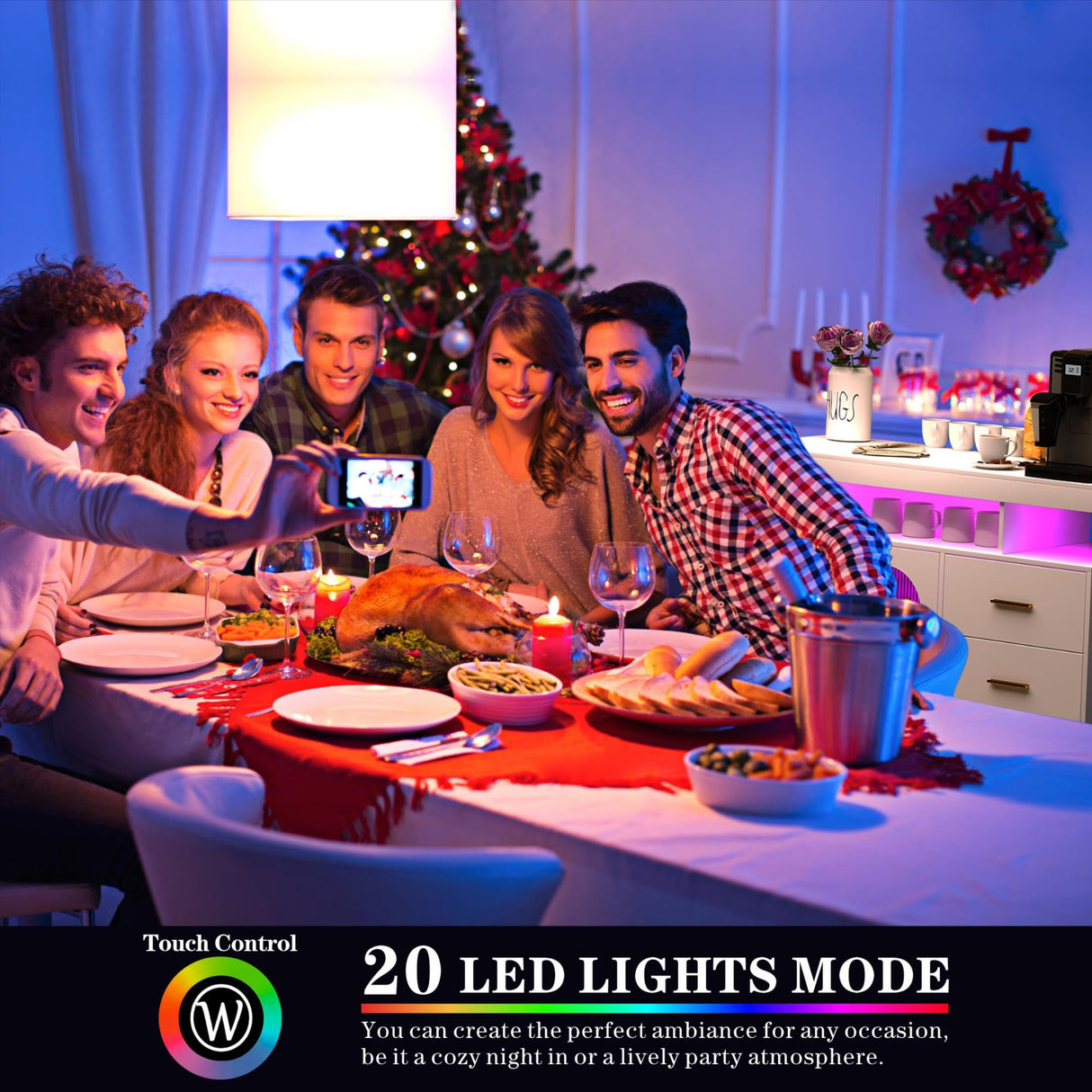 HWB Sideboard Buffet Cabinet with Charging Station, Coffee Bar Table with RGB LED Light, Auto-Sensor Design, Bar Cabinet with Storage with 3 Drawers and 2 Doors for Kitchen, Dinning(White) HWB