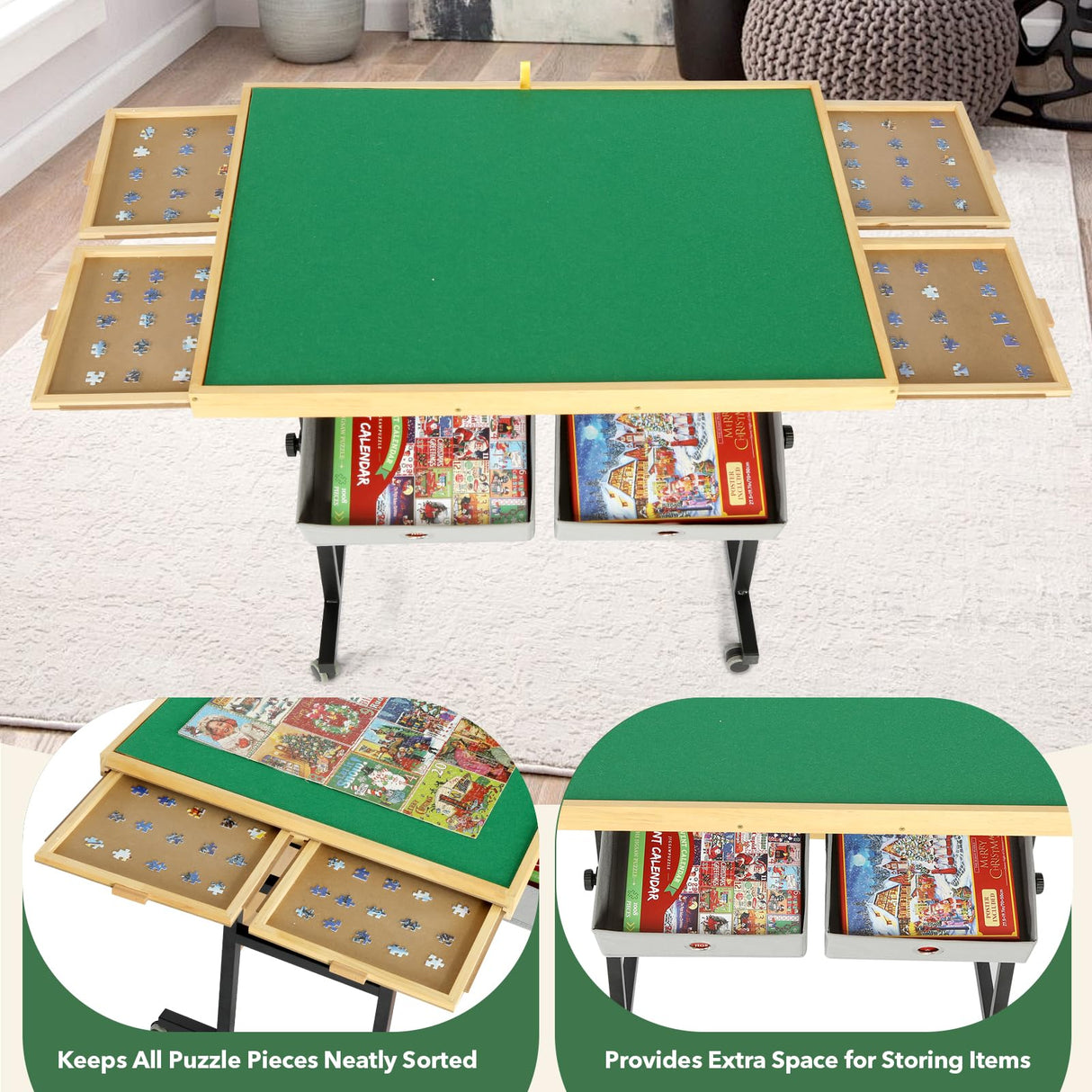 BuilderButler Adjustable Puzzle Table with 4+2 Drawers, Non-Slip Surface Puzzle Board, Tilting & Height Adjustment, 360° Wheels, and Protective Cover for Puzzle Enthusiasts BuilderButler