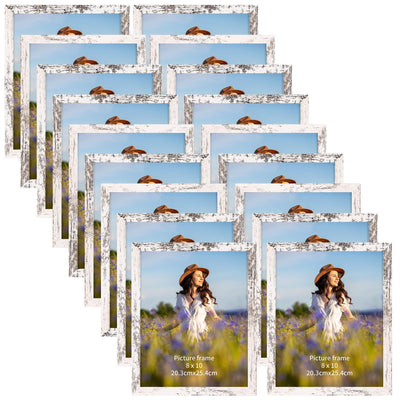 PETAFLOP Wooden 8x10 Picture Frame Set of 18, White Distressed Photo Frames Fits 8 by 10 for Wall or Tabletop Display