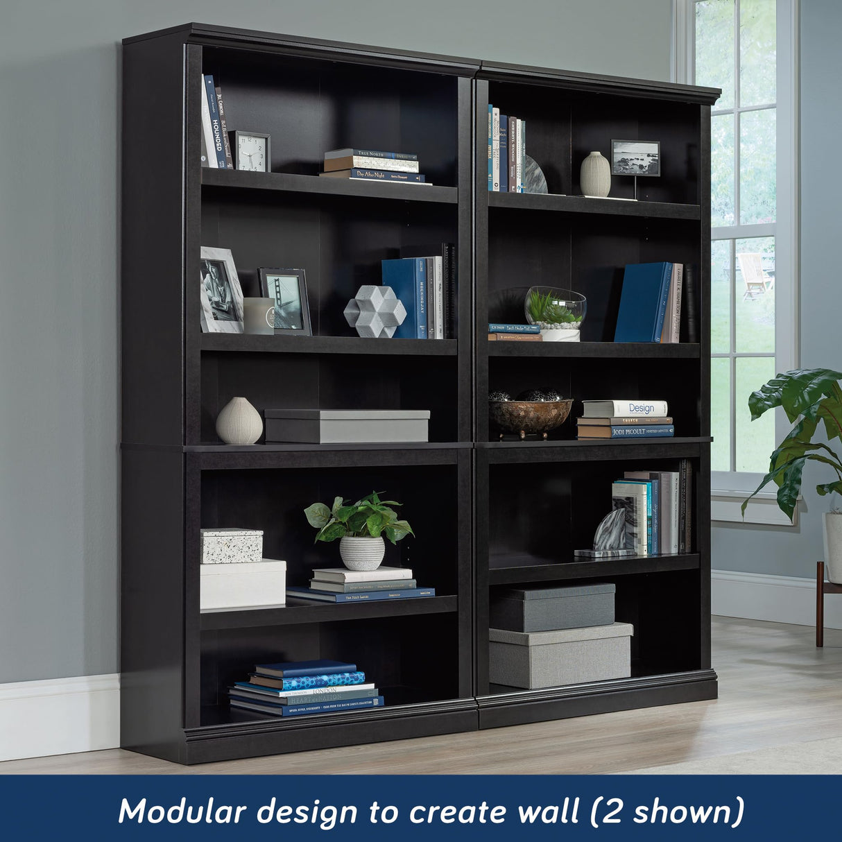Sauder Miscellaneous Storage 5 Bookcase/book shelf, L: 35.28" x W: 13.23" x H: 69.76", Estate Black Sauder