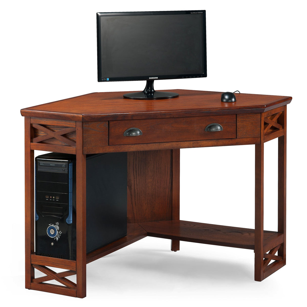 Leick Home 82431 Corner Computer Writing Desk with Drop Front Keyboard Drawer, Oak Leick Home