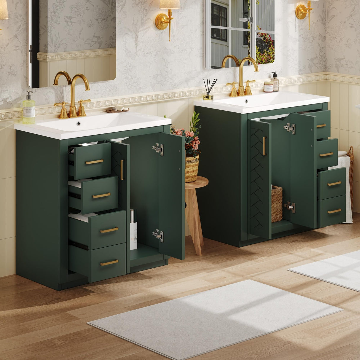 Merax 60" Bathroom Double Vanity with Sink Combo,Freestanding Solid Wood Bathroom Storage Cabinet,Single Sink Bathroom Vanity Set Combo,Green Merax