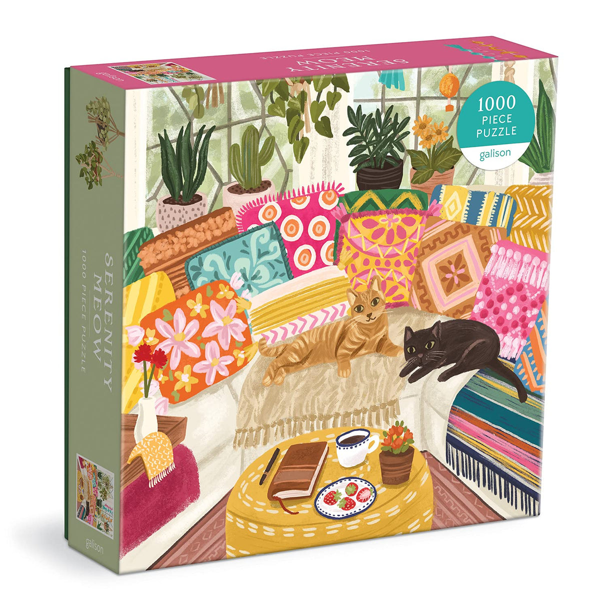 Galison Serenity Meow 1000 Piece Puzzle in a Square Box from Galison - 1000 Piece Puzzle for Adults, Colorful and Cattastic Illustrations, Thick and Sturdy Pieces, Idea Galison