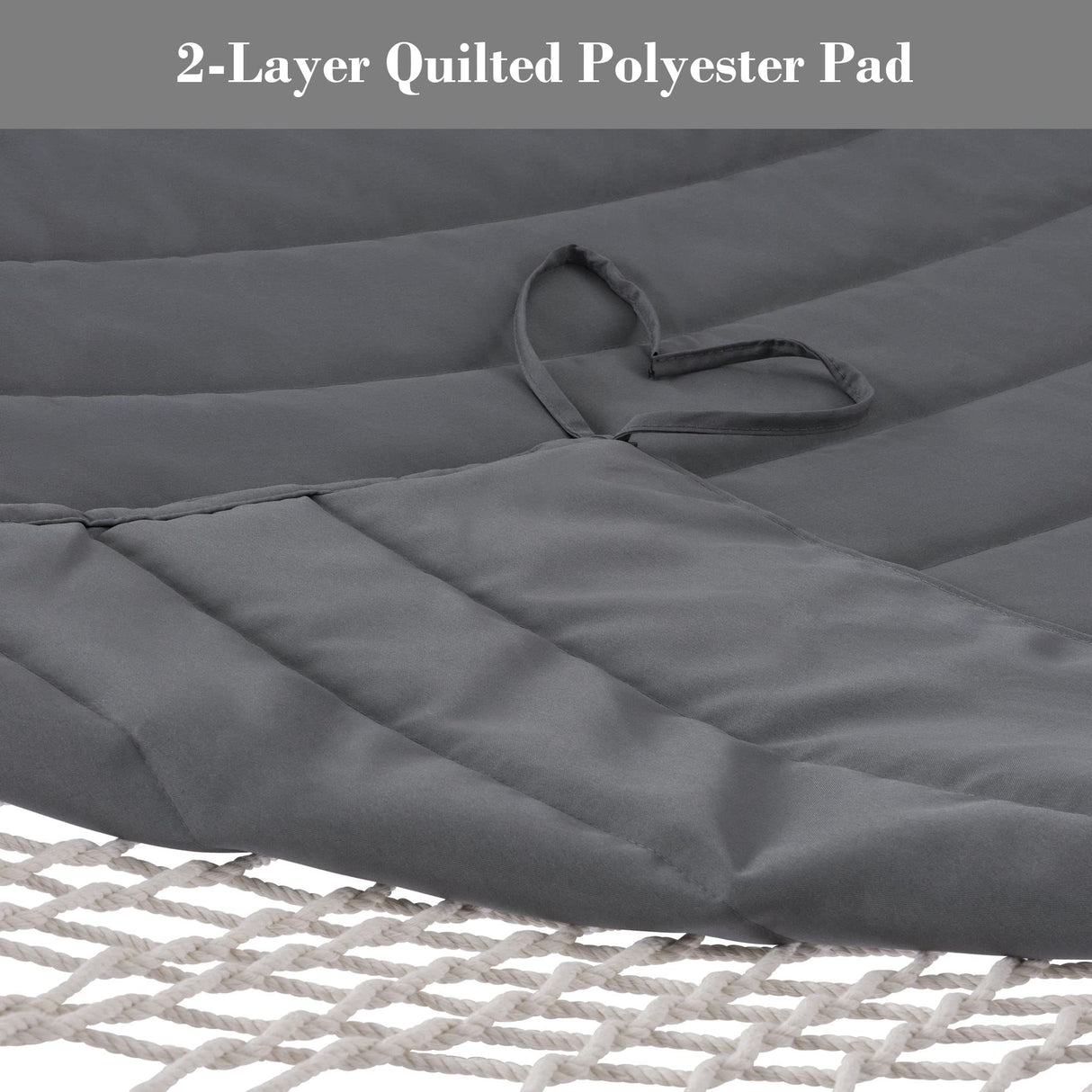 SUNCREAT Hammocks 2 Person Hammock with Hardwood Spreader Bar, Double Rope Hammock with Polyester Pad, Dark Gray SUNCREAT