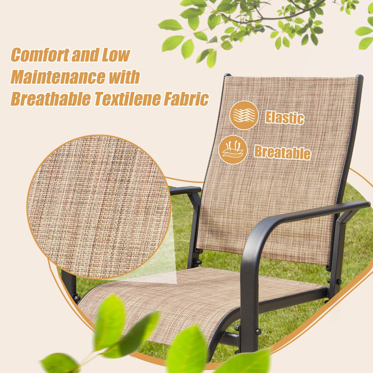 BUPPLEE 7-Piece Outdoor Patio Dining Set - 6 Stackable Texlin Sling Chairs & 63" Steel Table, Weatherproof Low-Maintenance Furniture for Backyard/Balcony/Poolside, Includes 1.57"-1.97" Umbrella Hole BUPPLEE