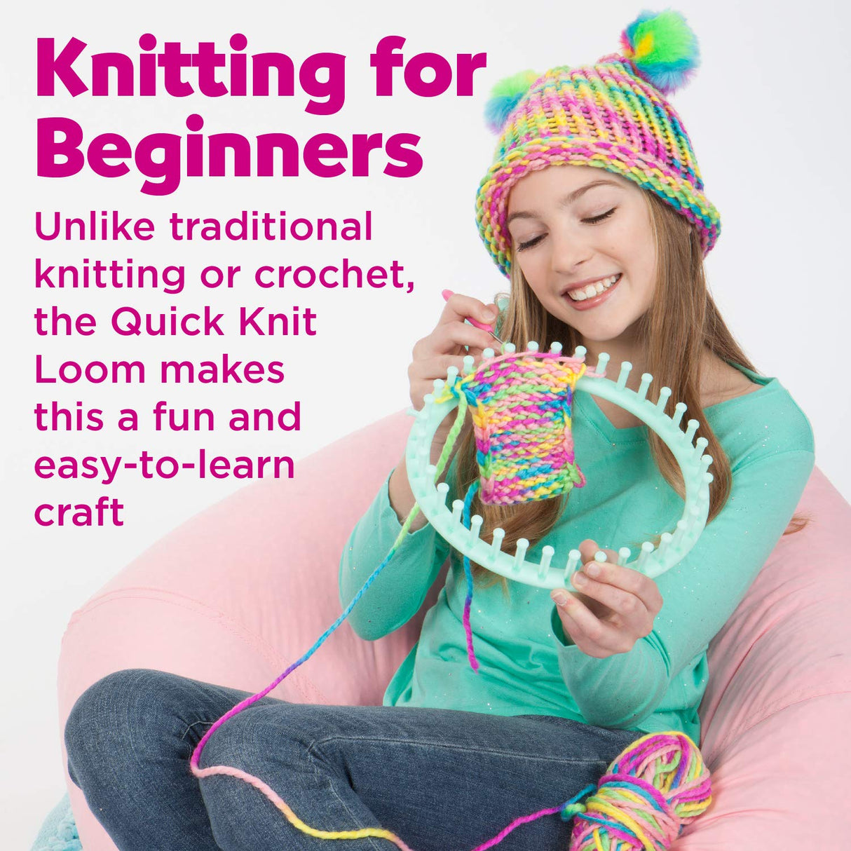 Creativity for Kids Quick Knit Loom Kit - Knitting Kit for Kids, Make Your Own Pom Pom Hat and Accessories, Knitting Loom Crafts for Kids Creativity for Kids